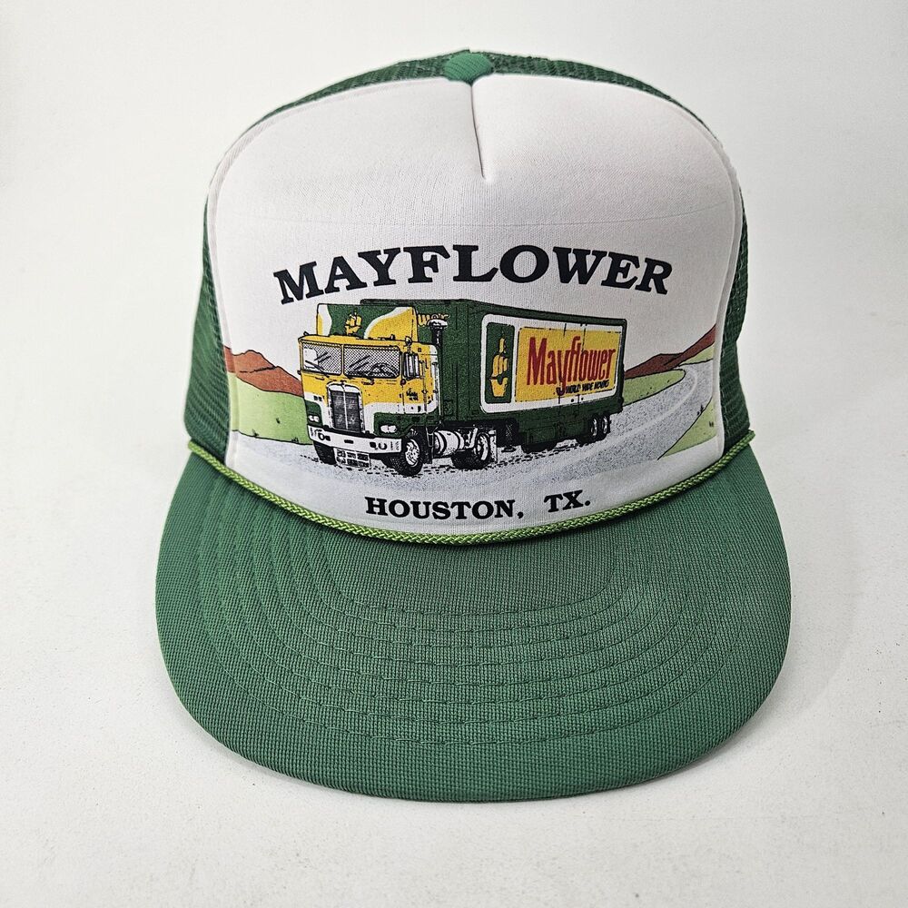 Vintage Mayflower Moving Company Trucker Hat Kelly Caps Green White Snapback
